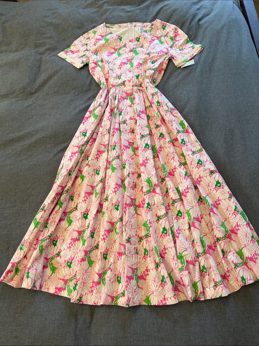 Lilly Pulitzer Pink Floral Fit-and-Flare Dress with Green Accents